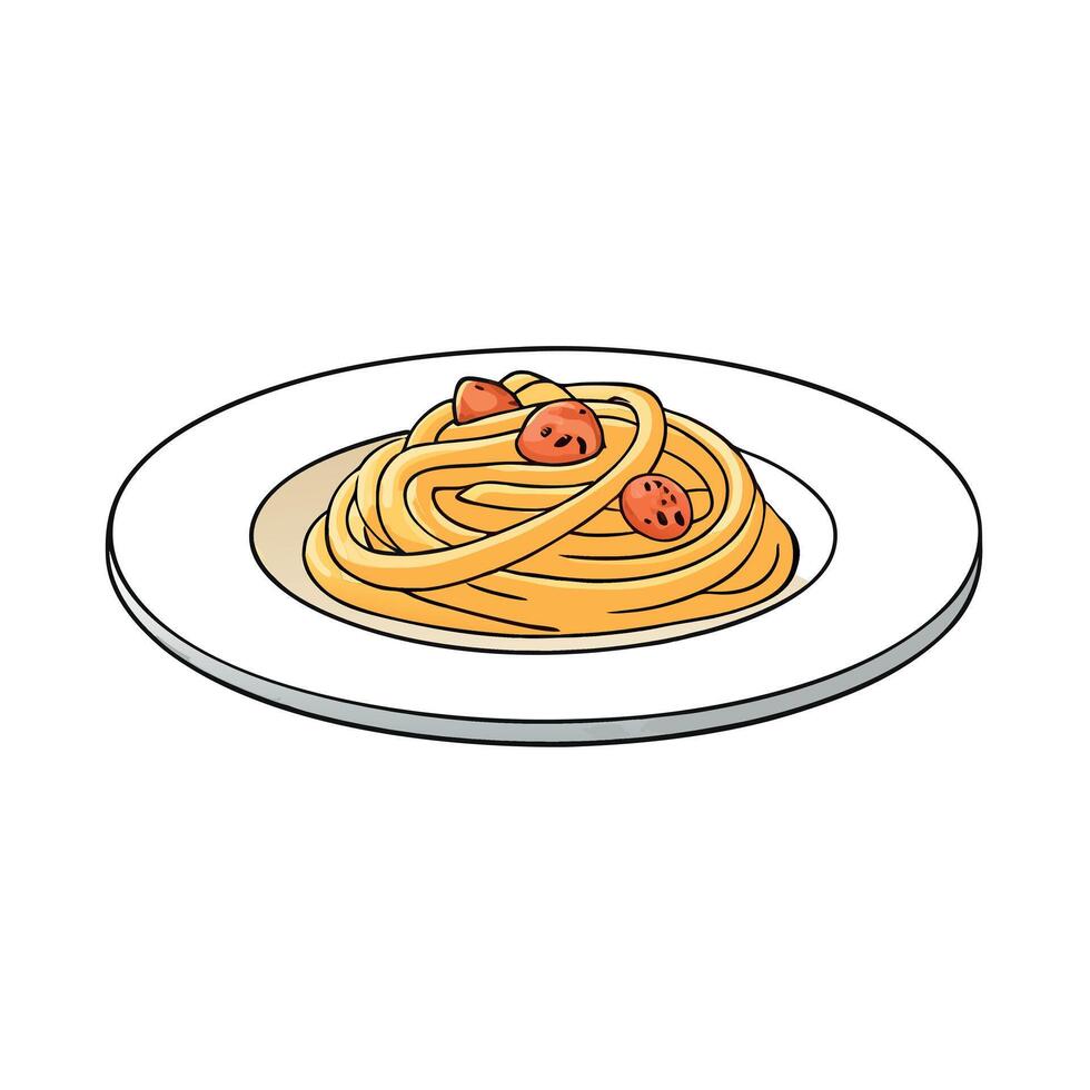 A refined plating of Guanciale Carbonara with neatly arranged pasta. creamy sauce. and crispy Guanci vector