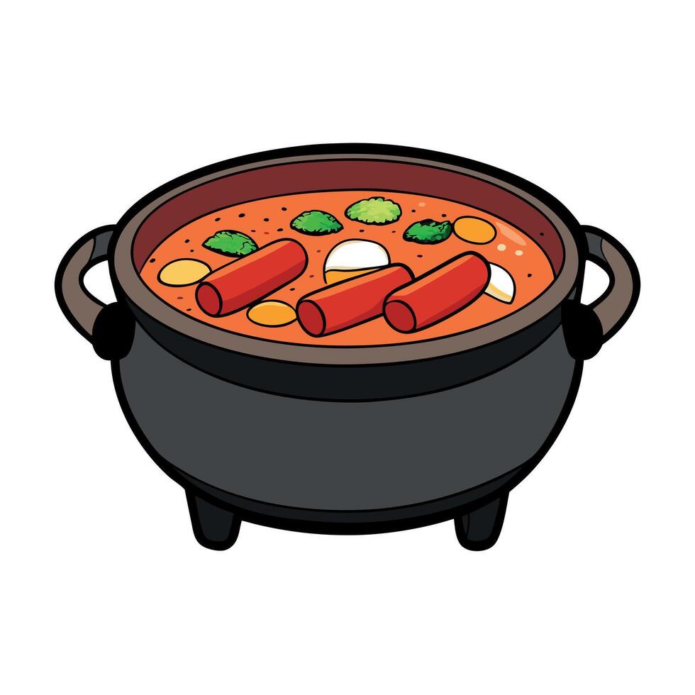 Korean kimchi soup in pot vector