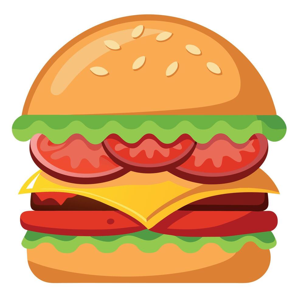 A bacon cheeseburger with tomato and onion vector