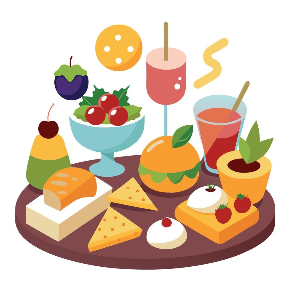 Assortment of starters and hors d'oeuvres. vector