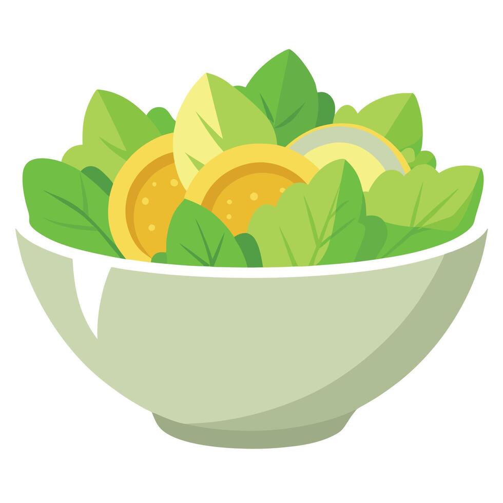 Lettuce and potato salad in a white bowl vector