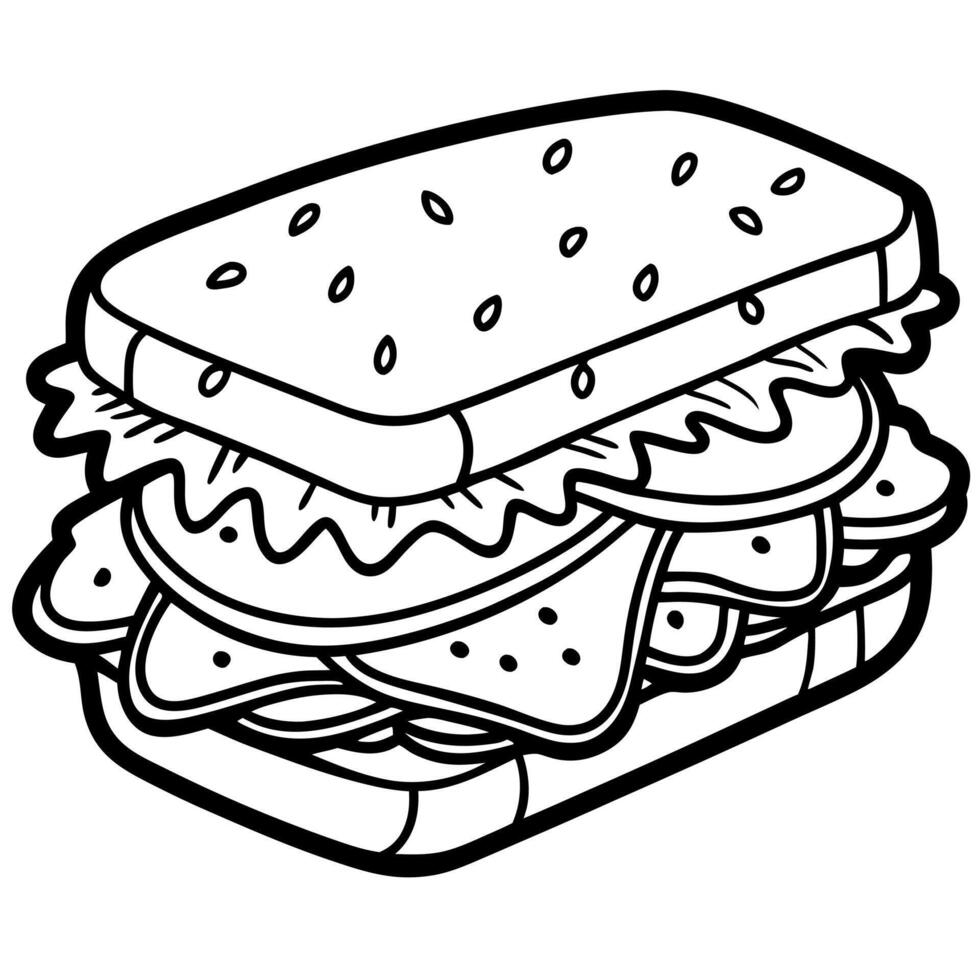 Delicious sandwich with fresh lettuce. cheese. and meat on rustic table. perfect for lunch or snack. vector