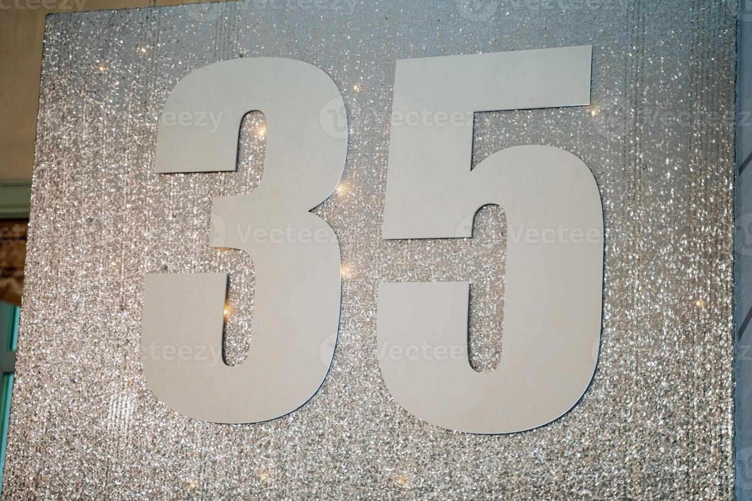 Figure 35th anniversary, photo zone at birthday, holiday, party, big numbers close-up.