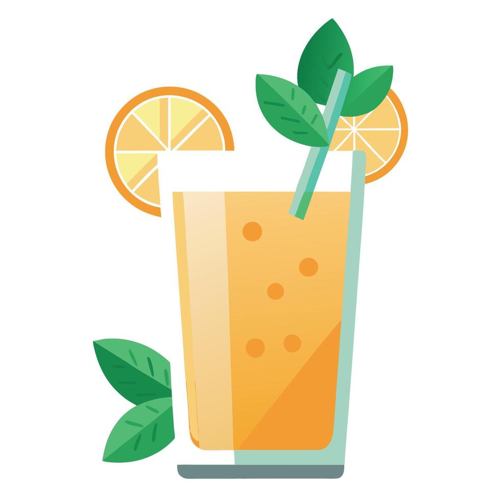 Fresh Citrus Beverage with Mint and Orange in Glass Selective Focus vector