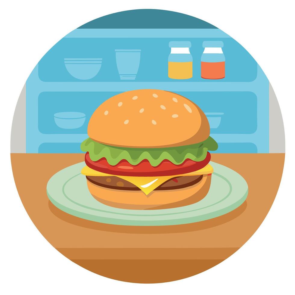 Hamburger on a plate. close up scene. kitchen background vector