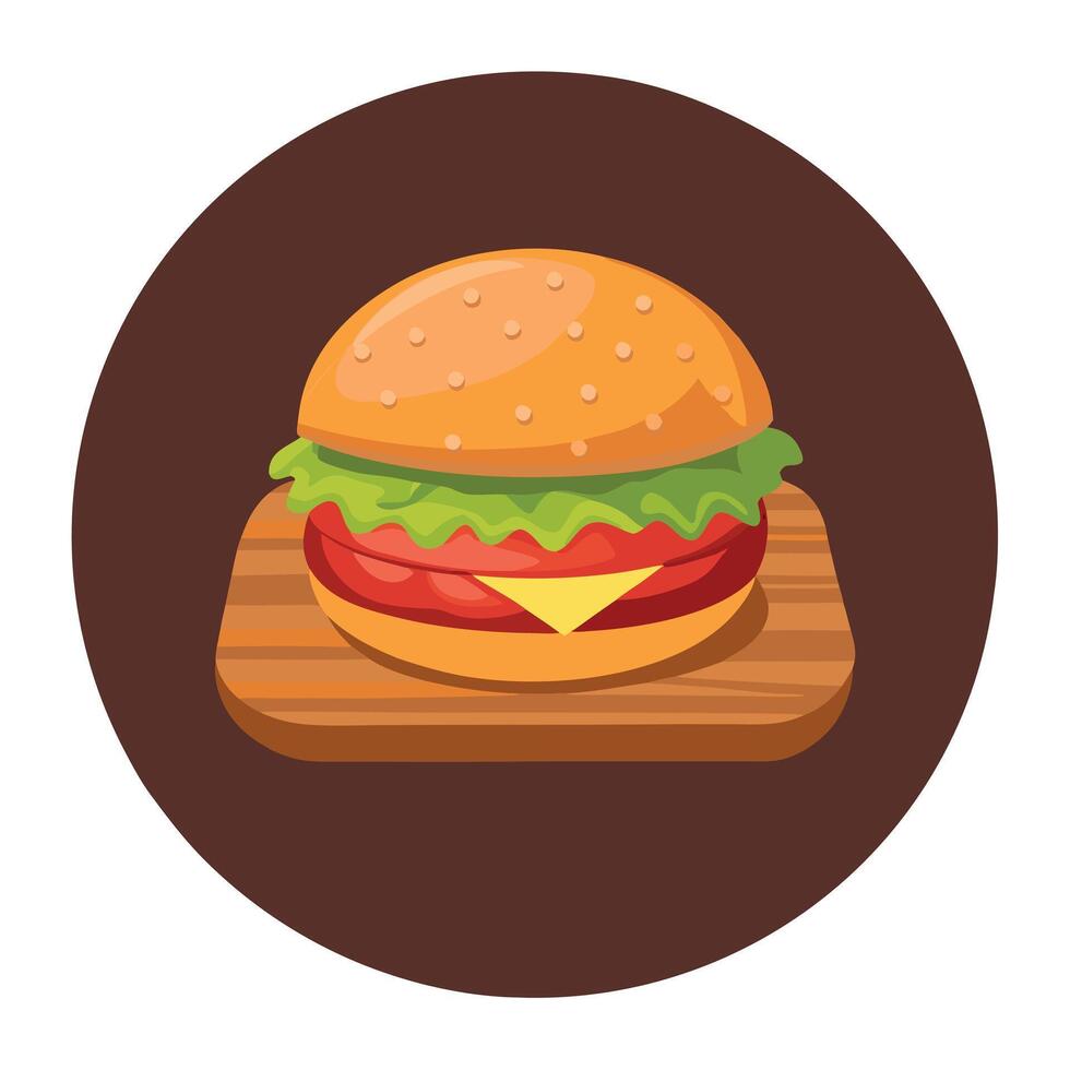 Chicken cheese burger on the wooden table over dark background. Top view vector