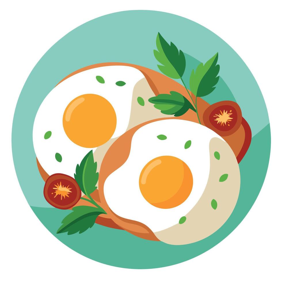 Close-Up of Fried Eggs With Bacon and Herbs. vector
