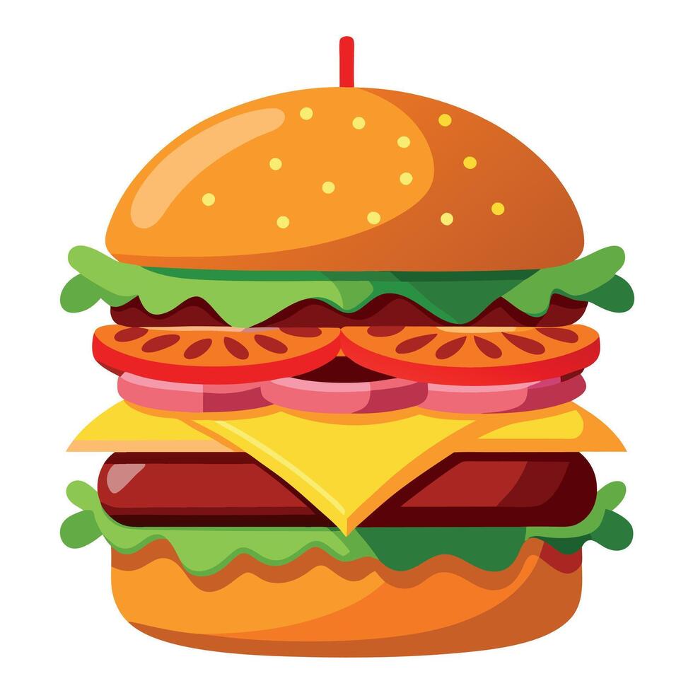 Juicy Double Cheeseburger With Bacon And Fresh Vegetables vector