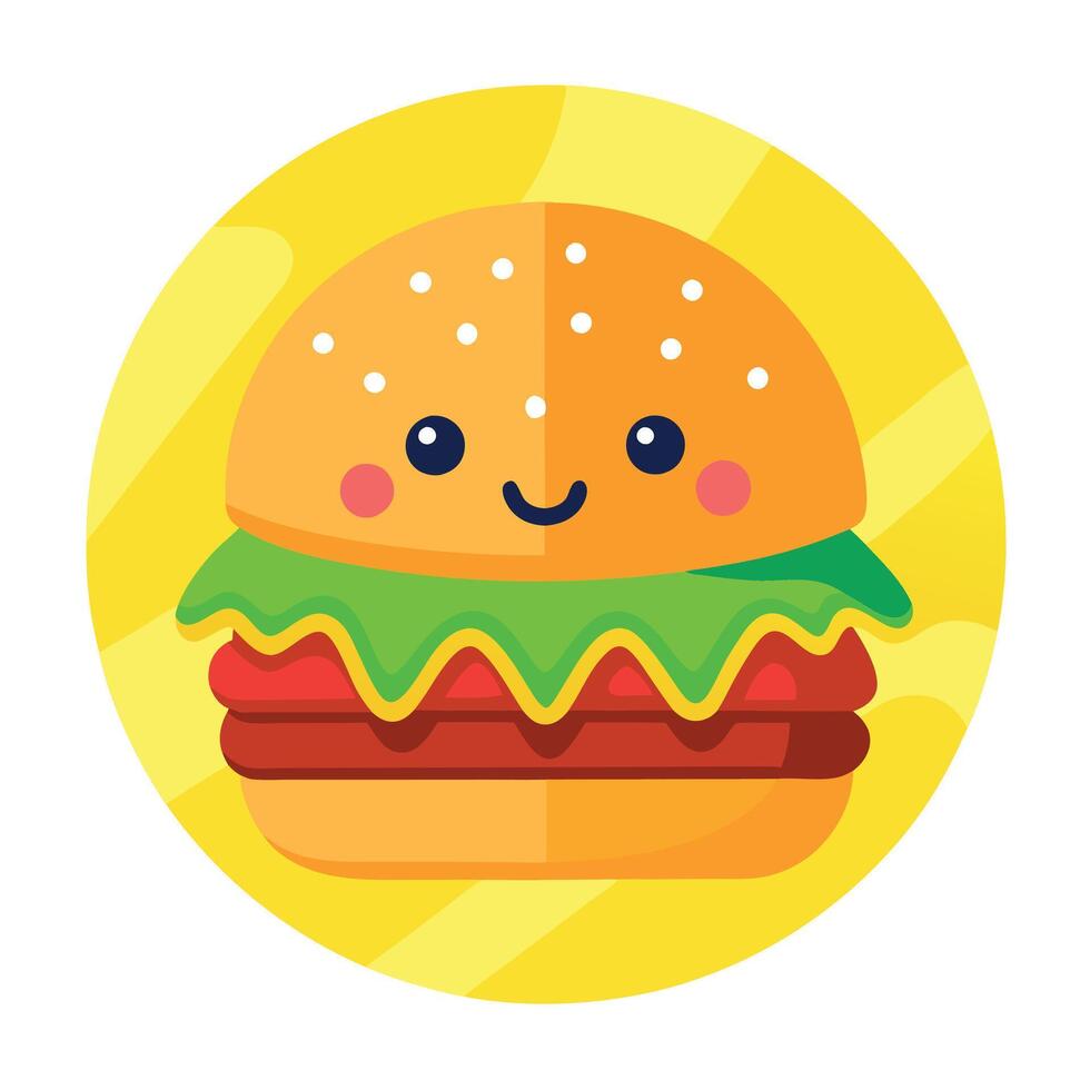 Cheerful burger on a yellow backdrop. bursting with toppings vector
