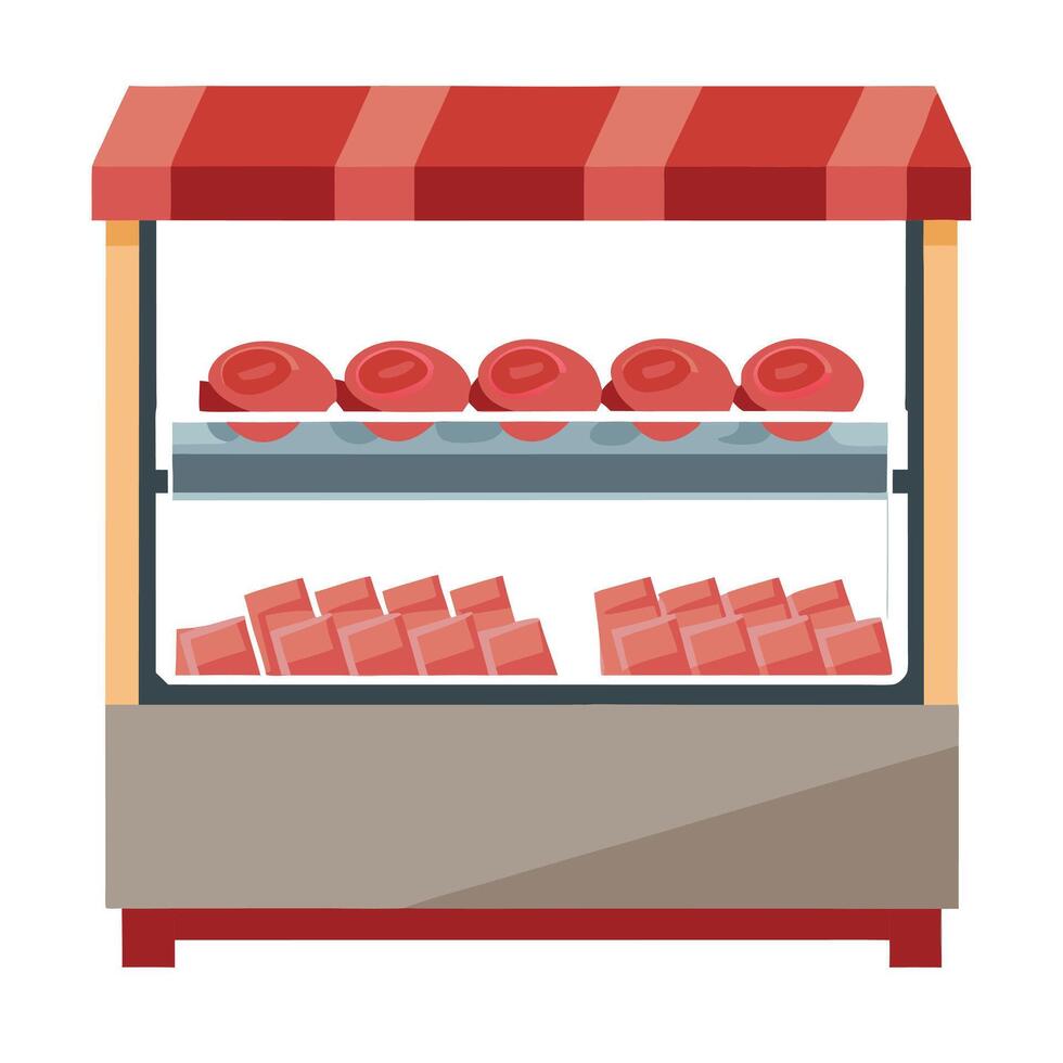 A display case showcasing fresh uncooked meat vector