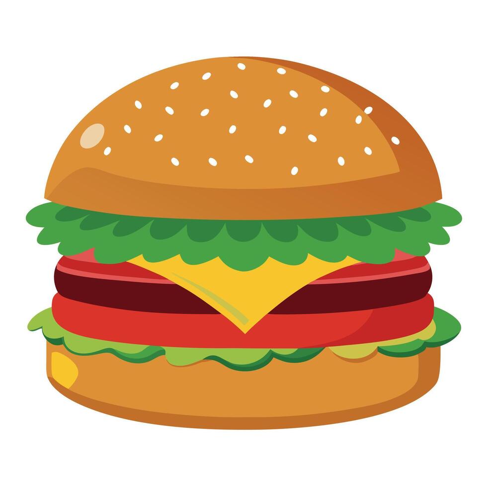 Classic Bacon Cheeseburger With Fresh Vegetables on White Background vector