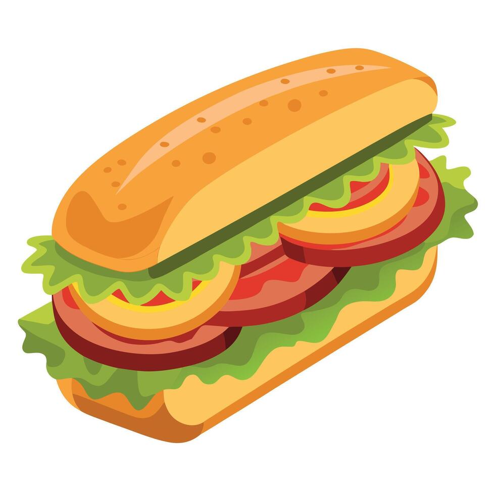 Close-Up of a Delicious Sub Sandwich with Bacon. Pickles. and Lettuce vector
