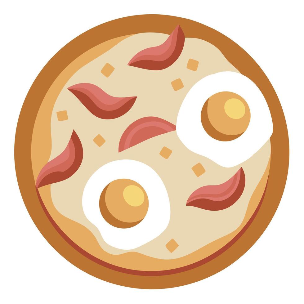 Breakfast Pizza with Fried Eggs and Bacon Isolated on a White Background vector