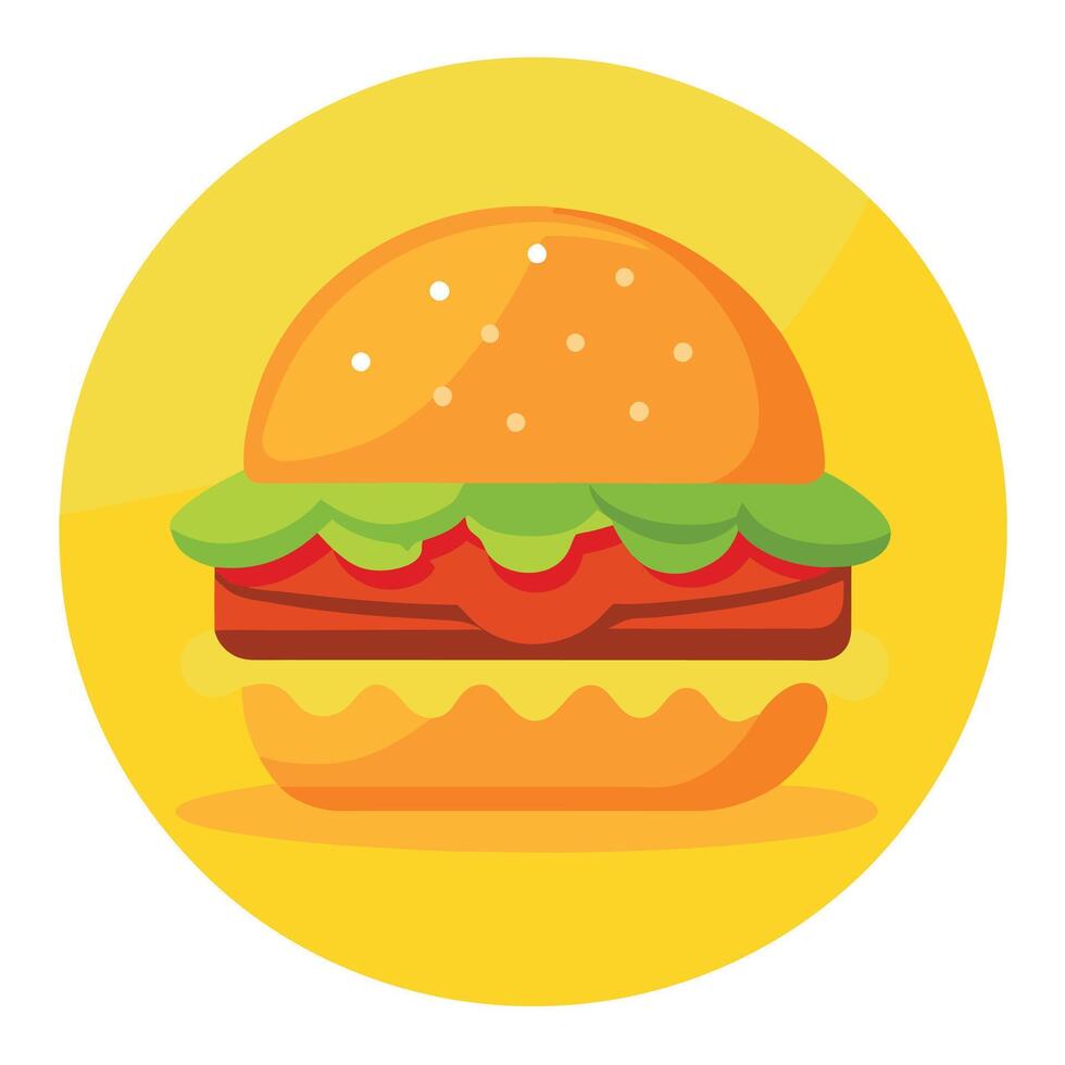 A chicken burger lay flat on yellow background vector