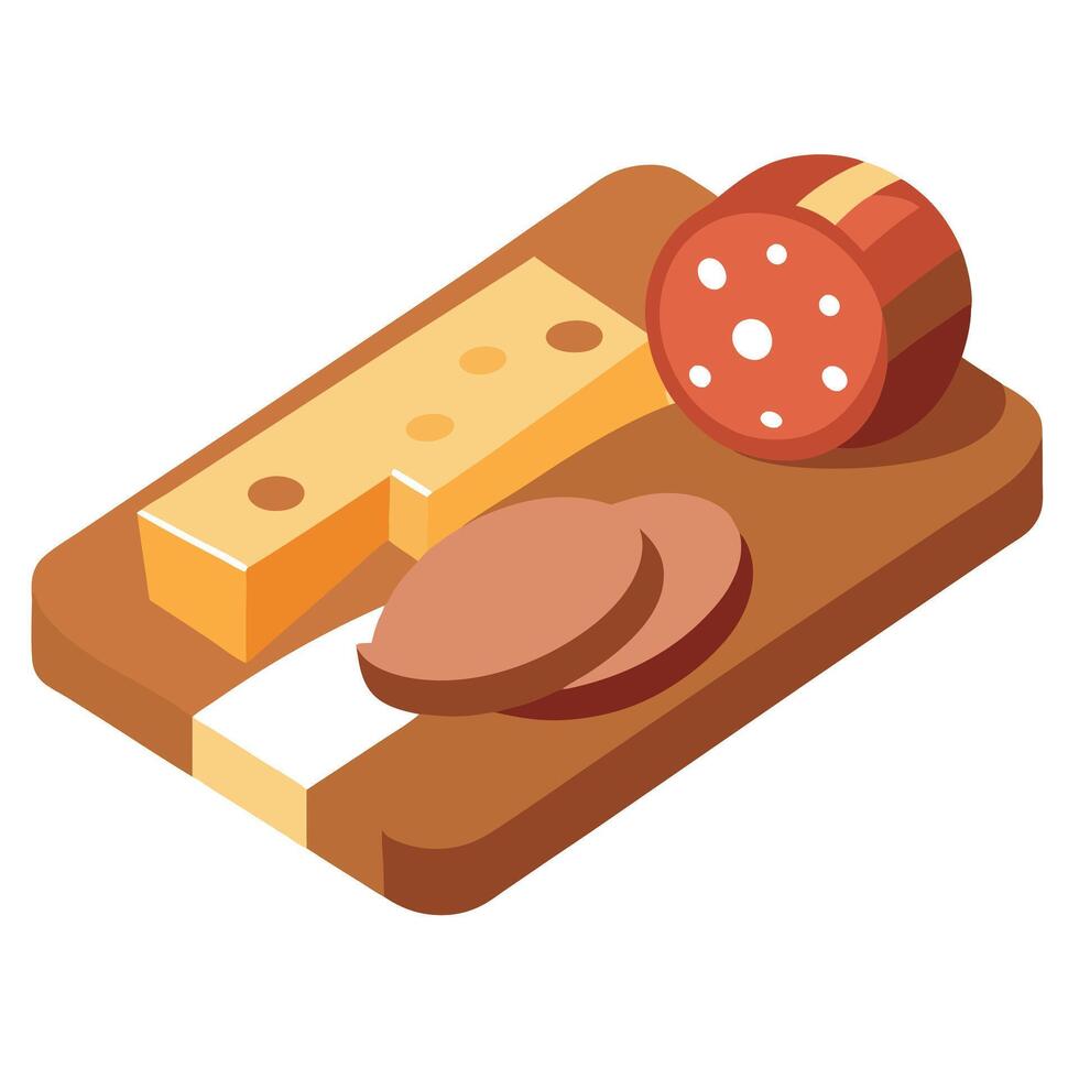 Board with sliced sausage and gourmet cheeses. selective focus. . vector