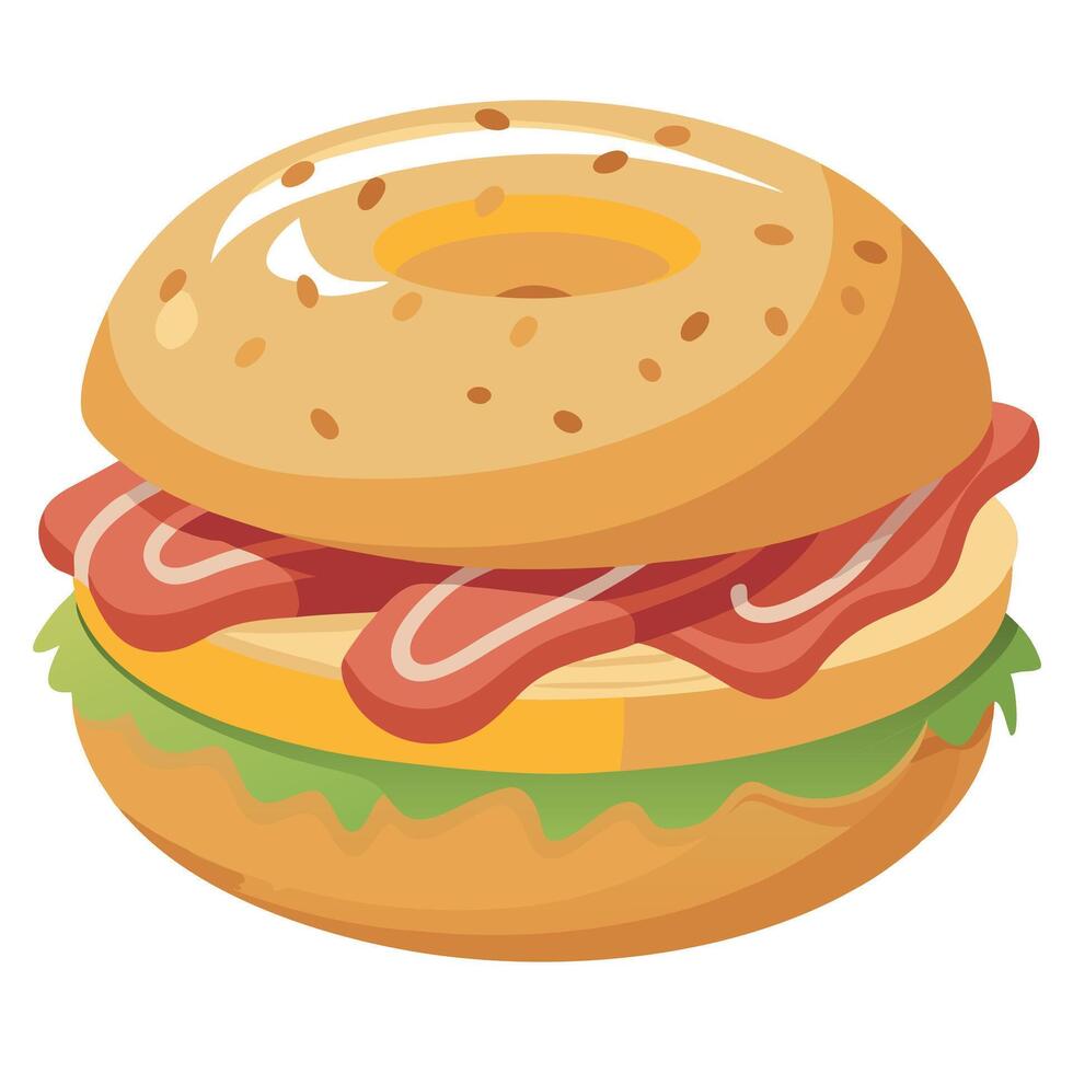 Bagel sandwich loaded with crispy bacon and cream cheese vector