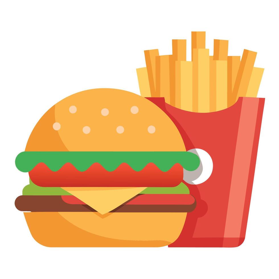 Burger and french fries isolated on white background vector