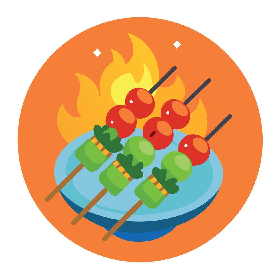 Crunchy Skewers vegetables grill food. Spicy party. vector
