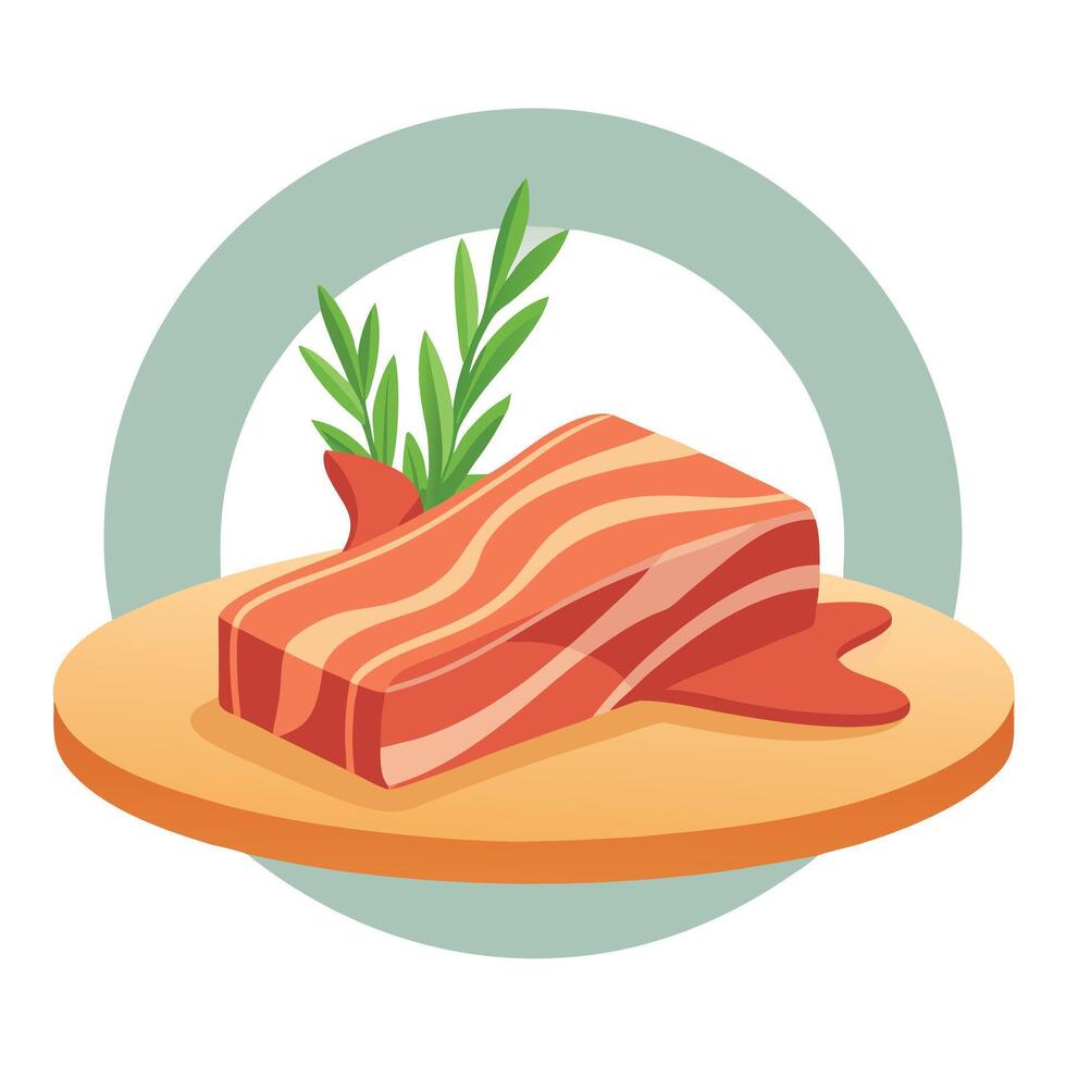 Delicious smoked bacon served with rosemary on table vector