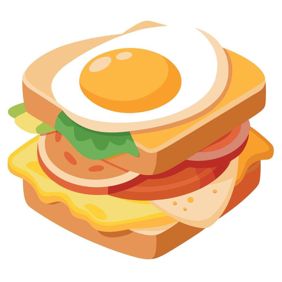 Delicious Bacon and Egg Sandwich on White Background vector