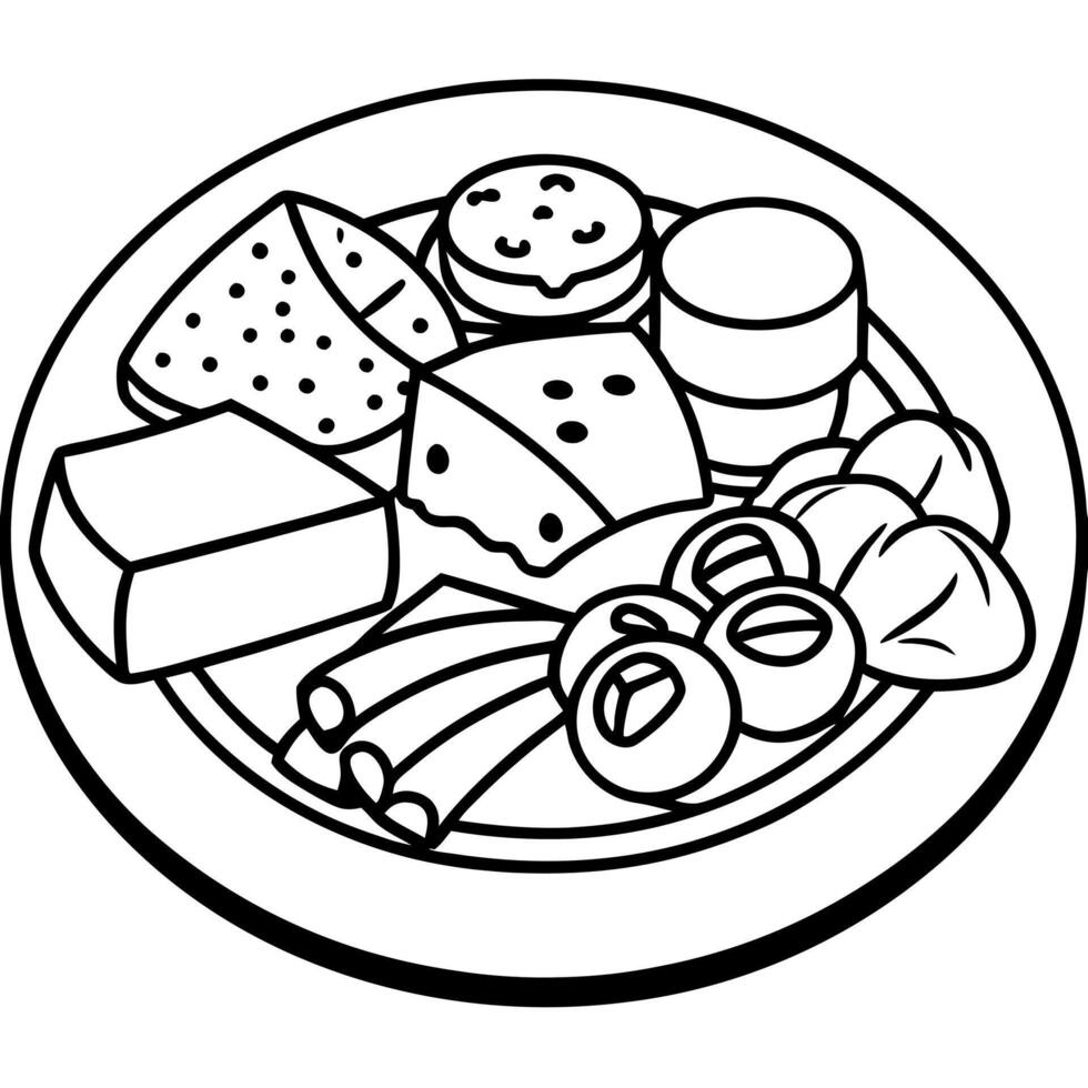 A plate with food coloring pages vector