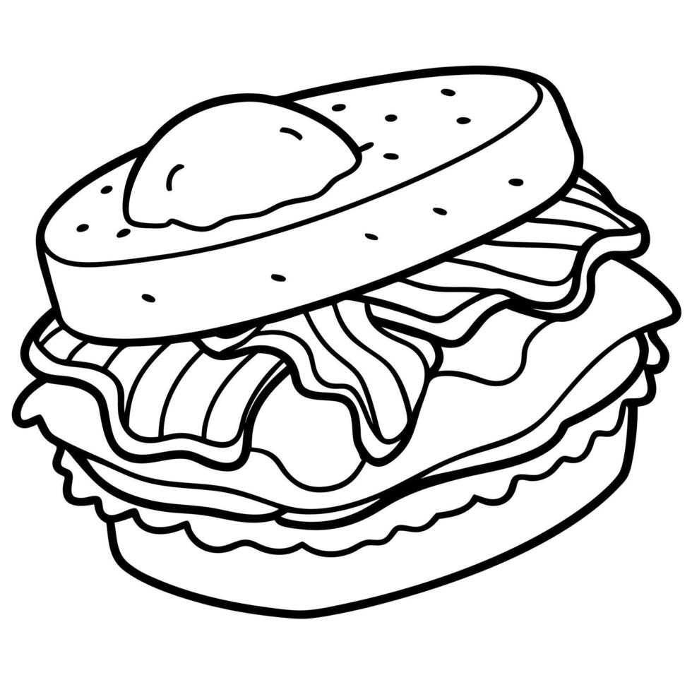 A sandwich with bacon and eggs coloring page vector