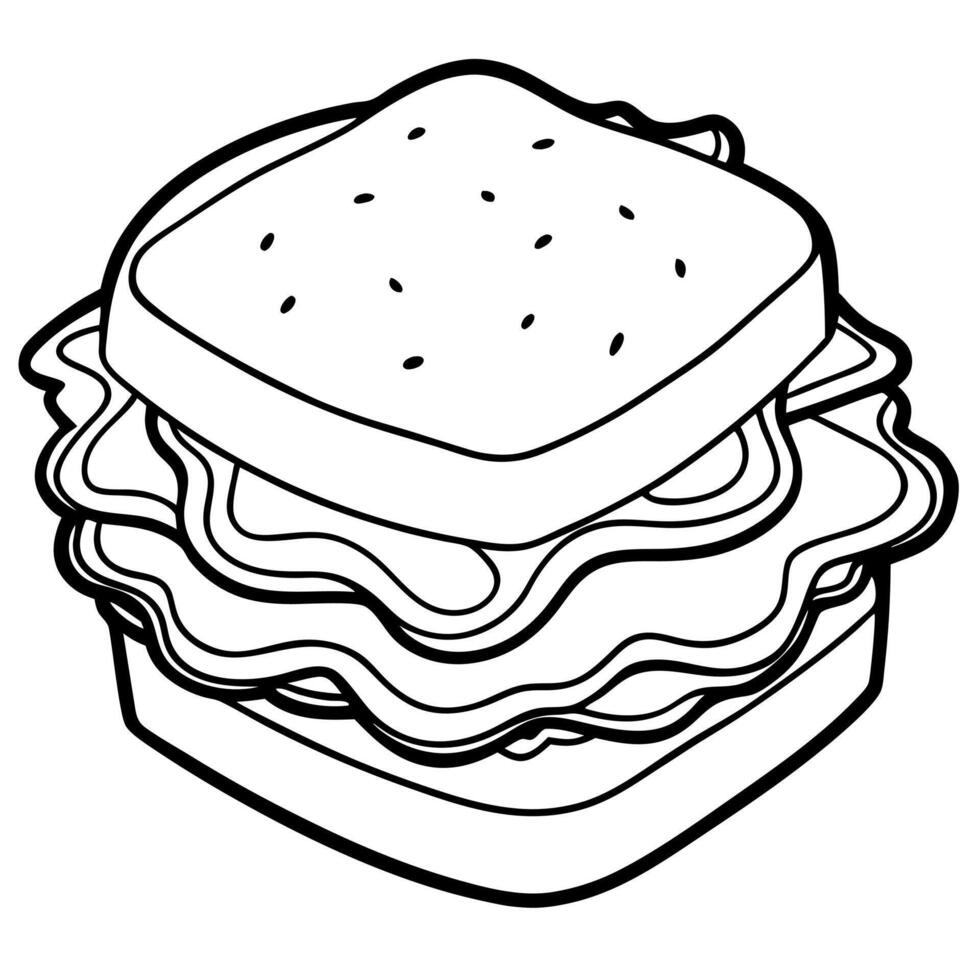 A sandwich with bacon and cheese coloring page vector
