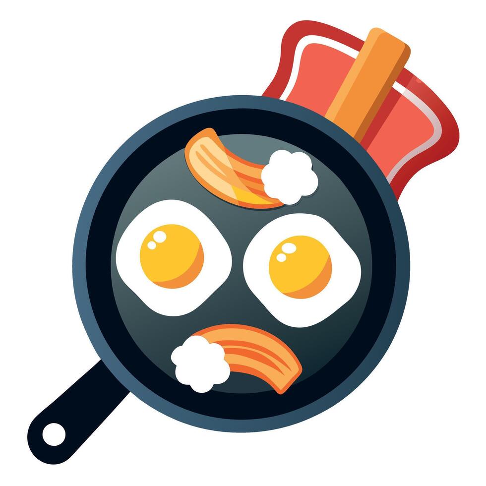 An illustration of eggs and bacon in a frying pan vector