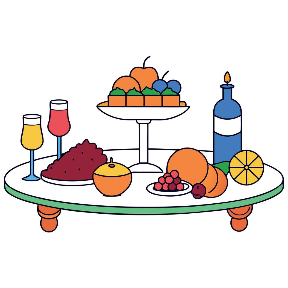A plate with fruit and wine on it vector