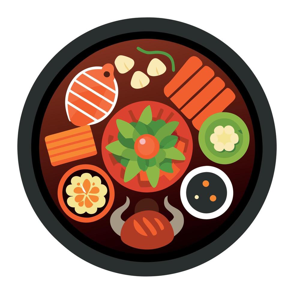 A round plate with various types of food vector
