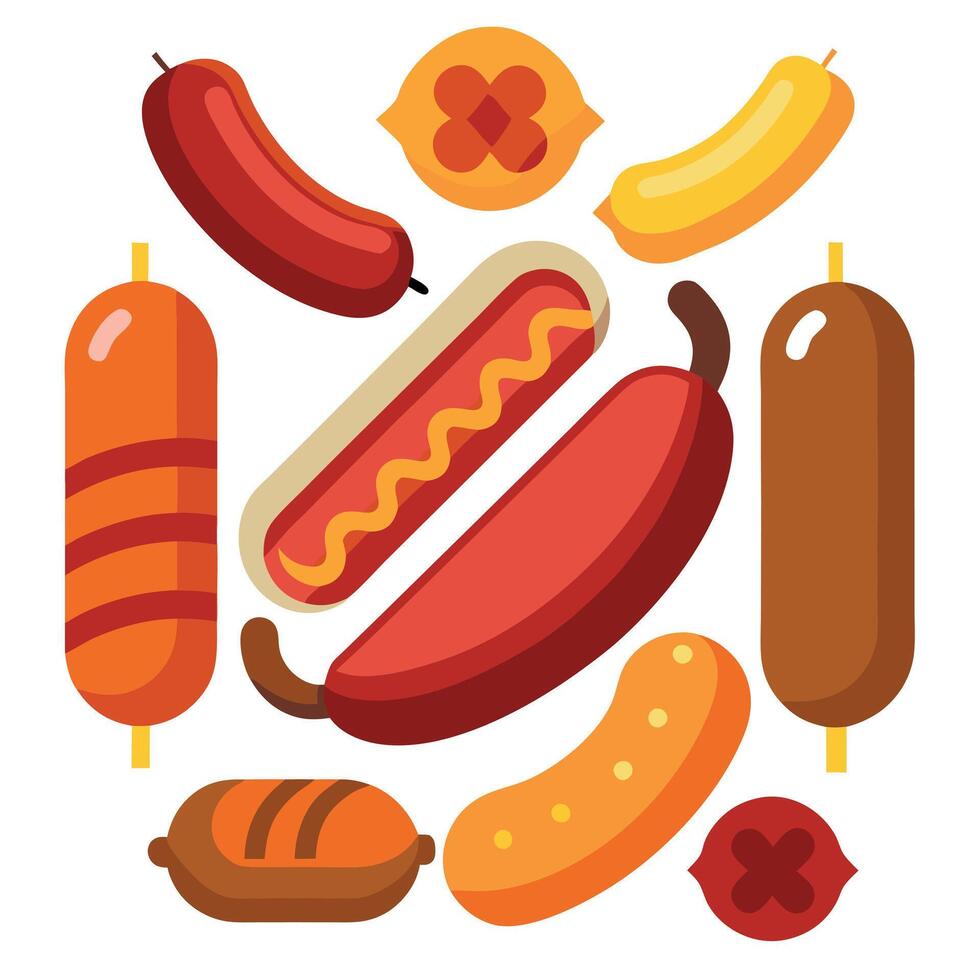 Hot dogs and sausages on a stick vector