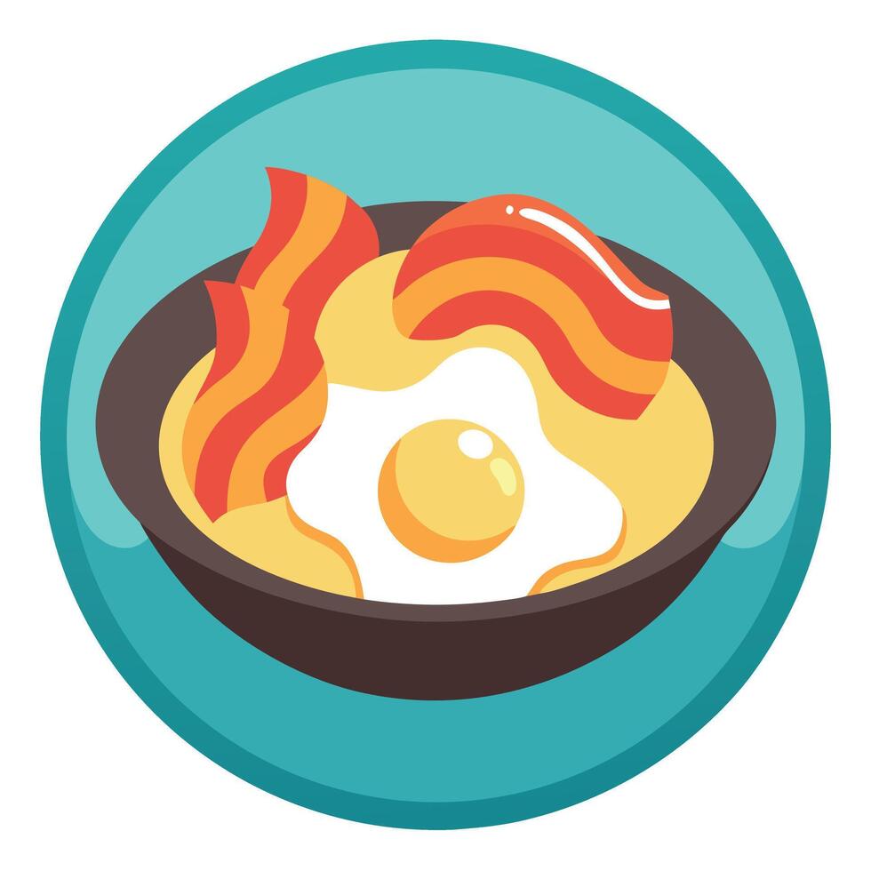 Close up pf scrambled eggs with bacon dish vector
