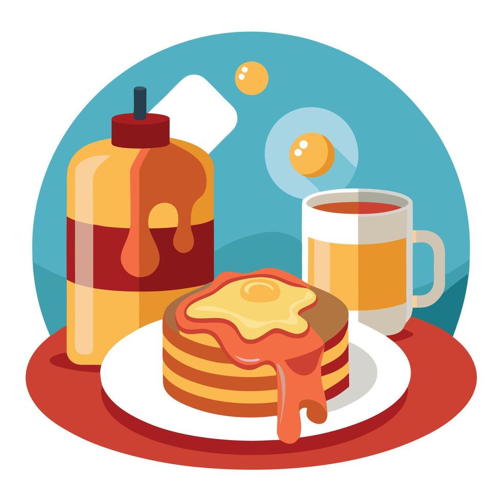 Breakfast with pancakes. bacon. and syrup. vector