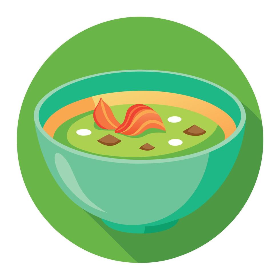 Green pea and bacon soup in a bowl vector