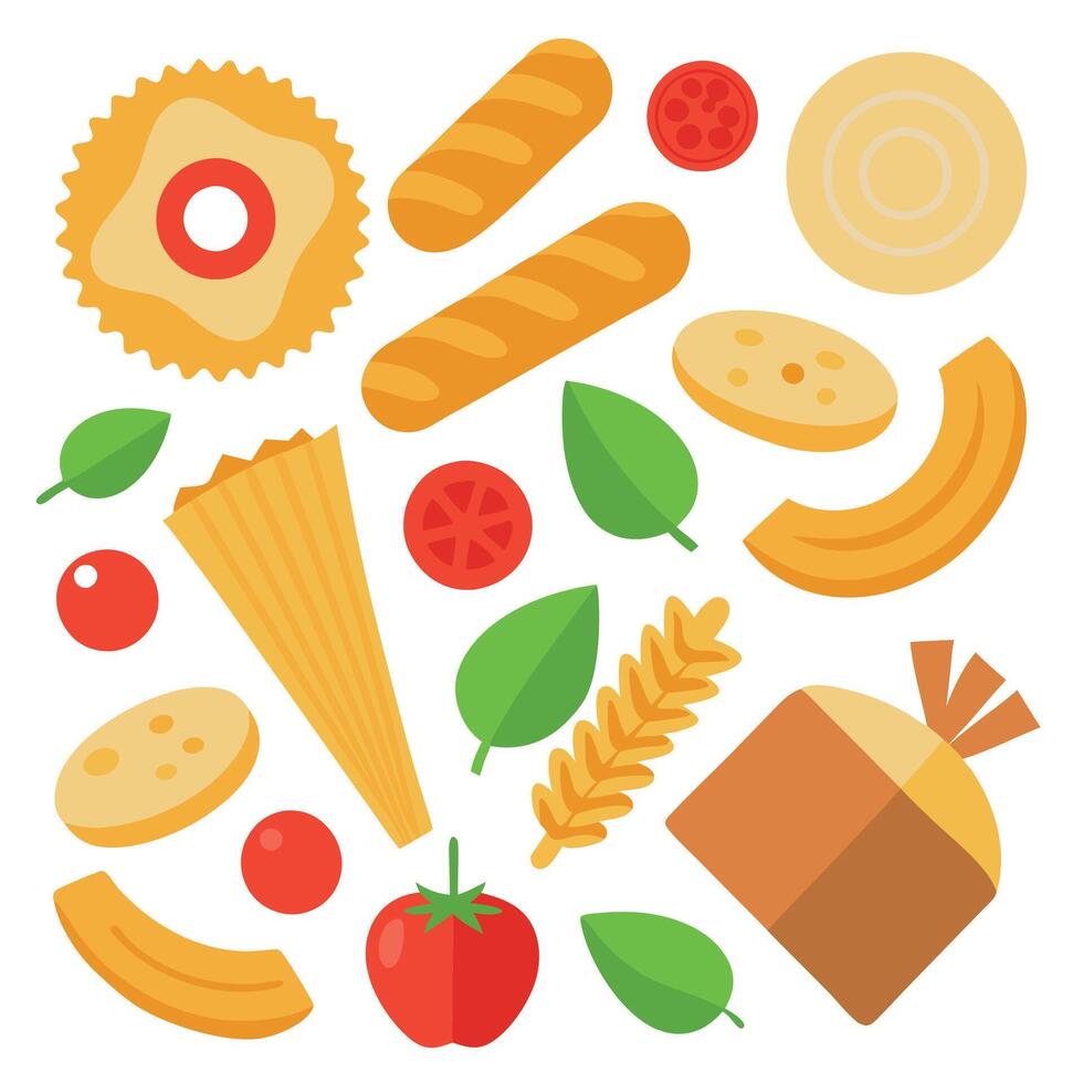Assorted types of pasta vector