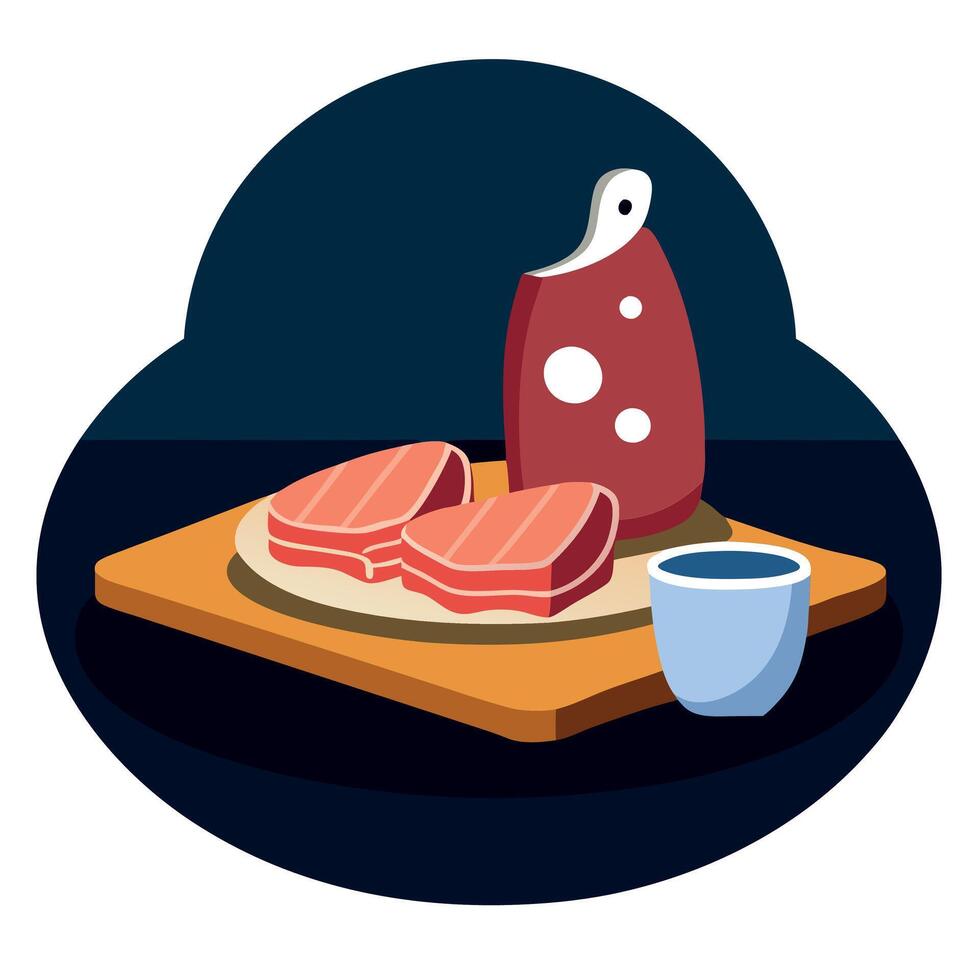 Lard on board and on a table. on dark background vector
