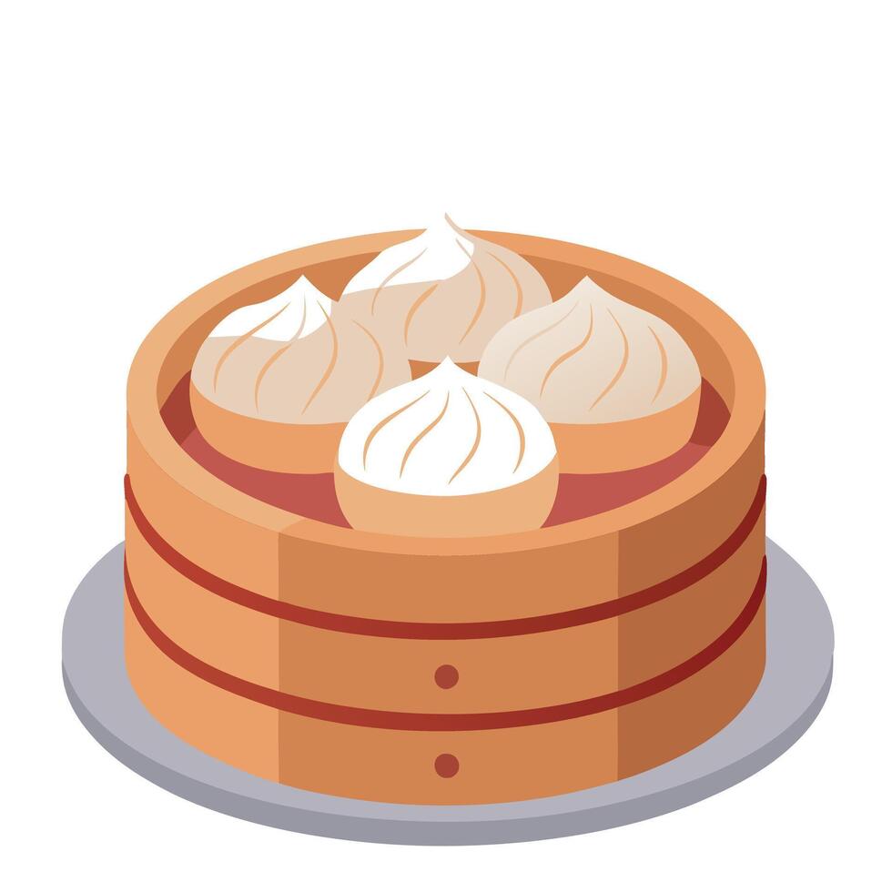 A detailed closeup of Chinese dumplings being steamed vector
