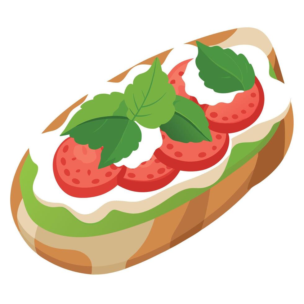 Bruschetta with prosciutto. mozzarella. and pesto vector
