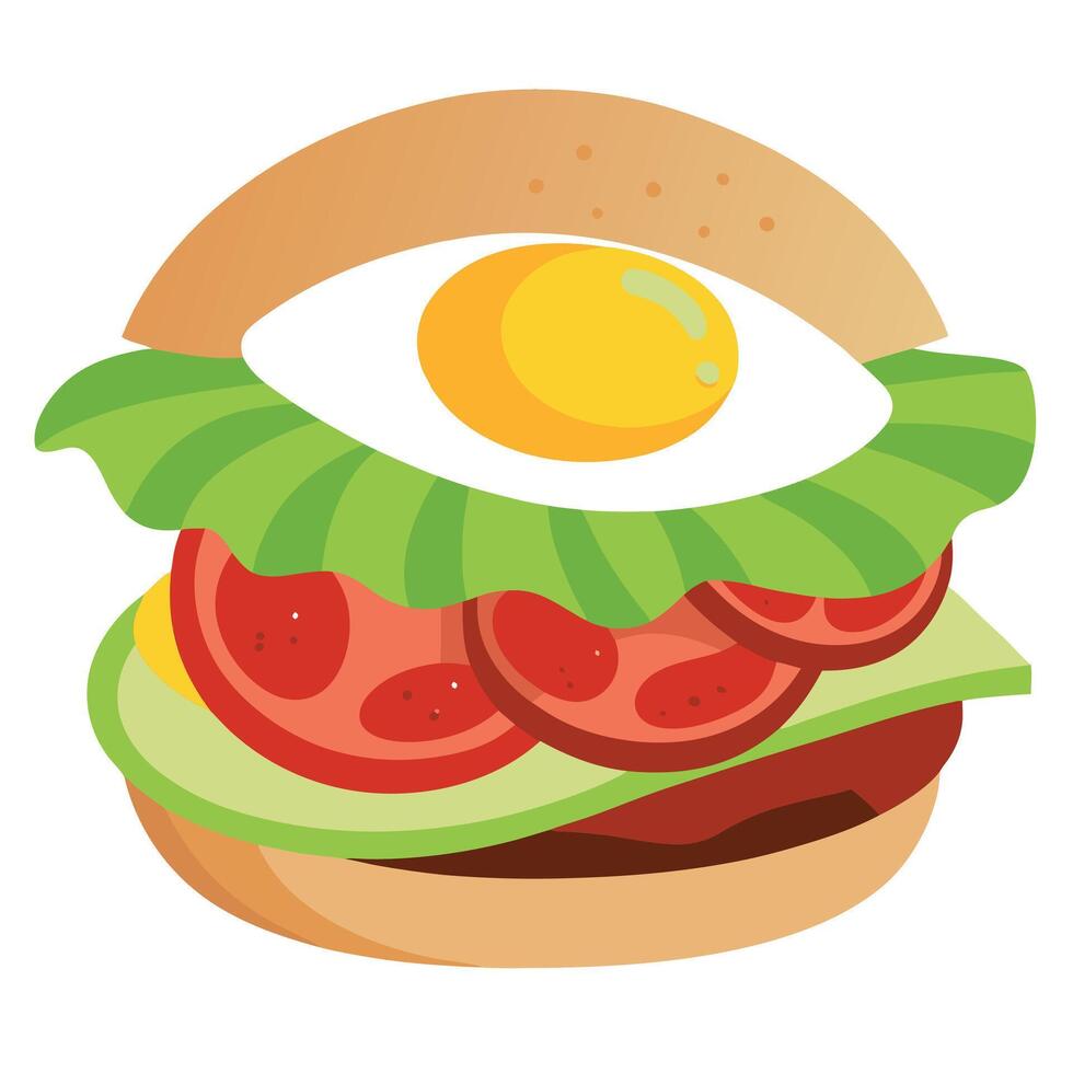 Keto paleo diet avocado breakfast burger with bacon. egg. tomato vector