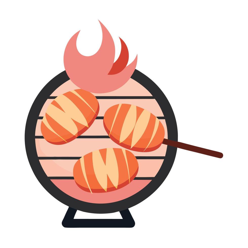 Bacon wrapped scallops on the grill with the fire on vector