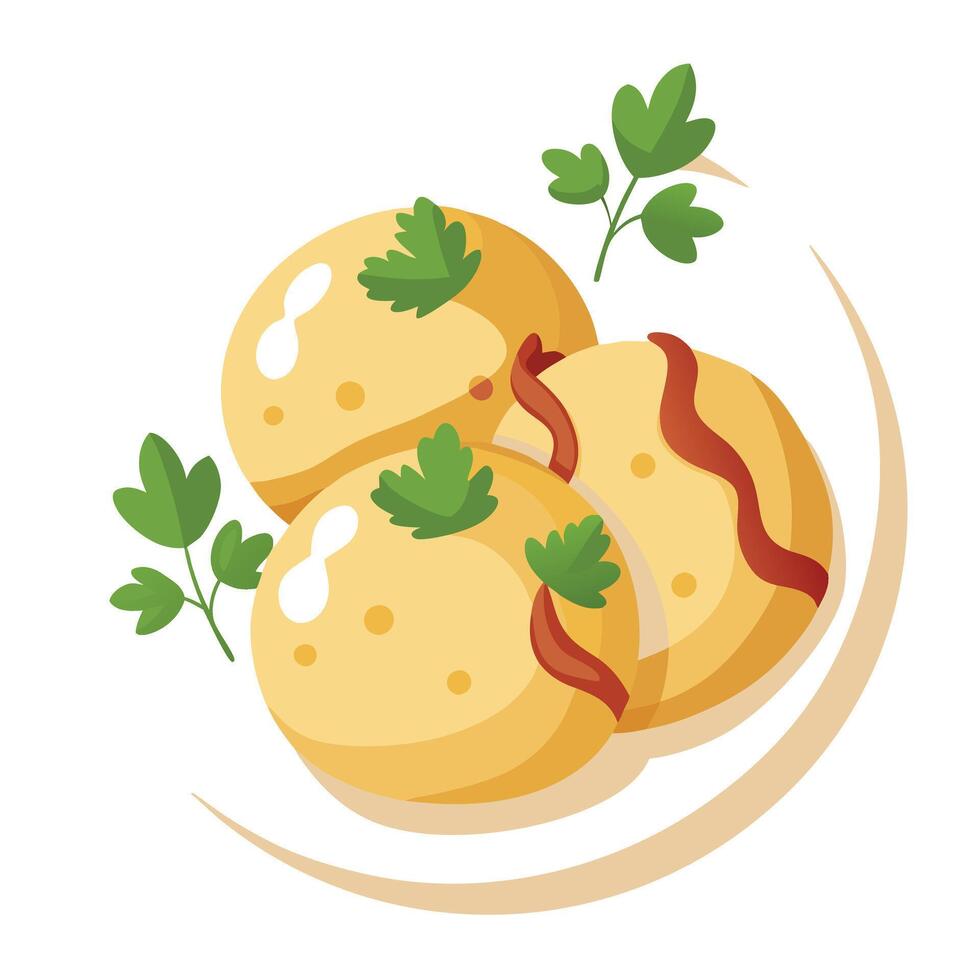 Delicious Potato Dumplings with Bacon and Parsley vector