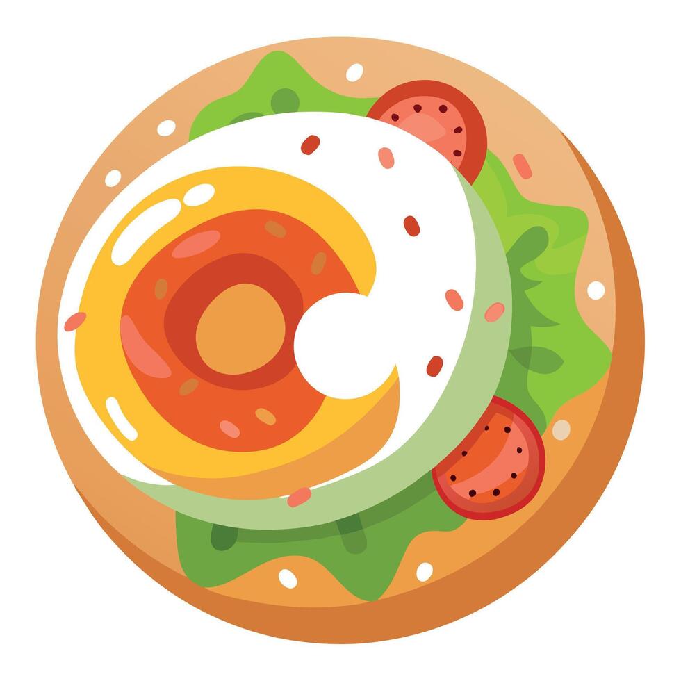 Bagel with egg. bacon. ham. avocado and salad vector