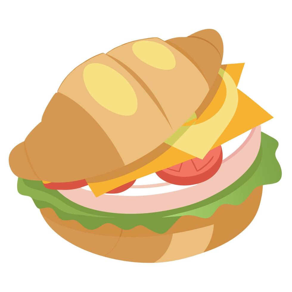 Croissant sandwich with egg and ham on a wood vector
