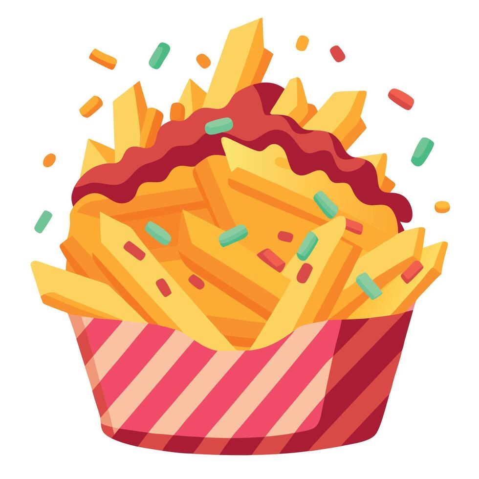 Gourmet Piled High Cheese Fries with Bacon Sprinkles vector