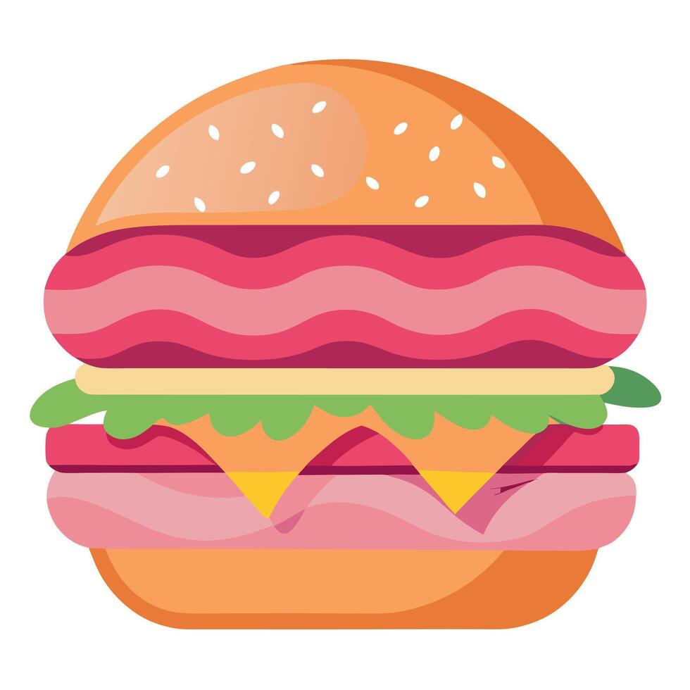 Deluxe Pink Burger with Crispy Bacon vector