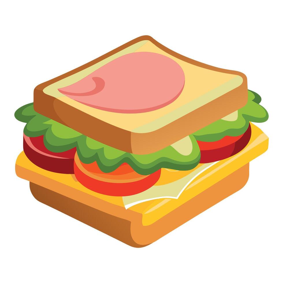 Bacon and veggie sandwich on white vector