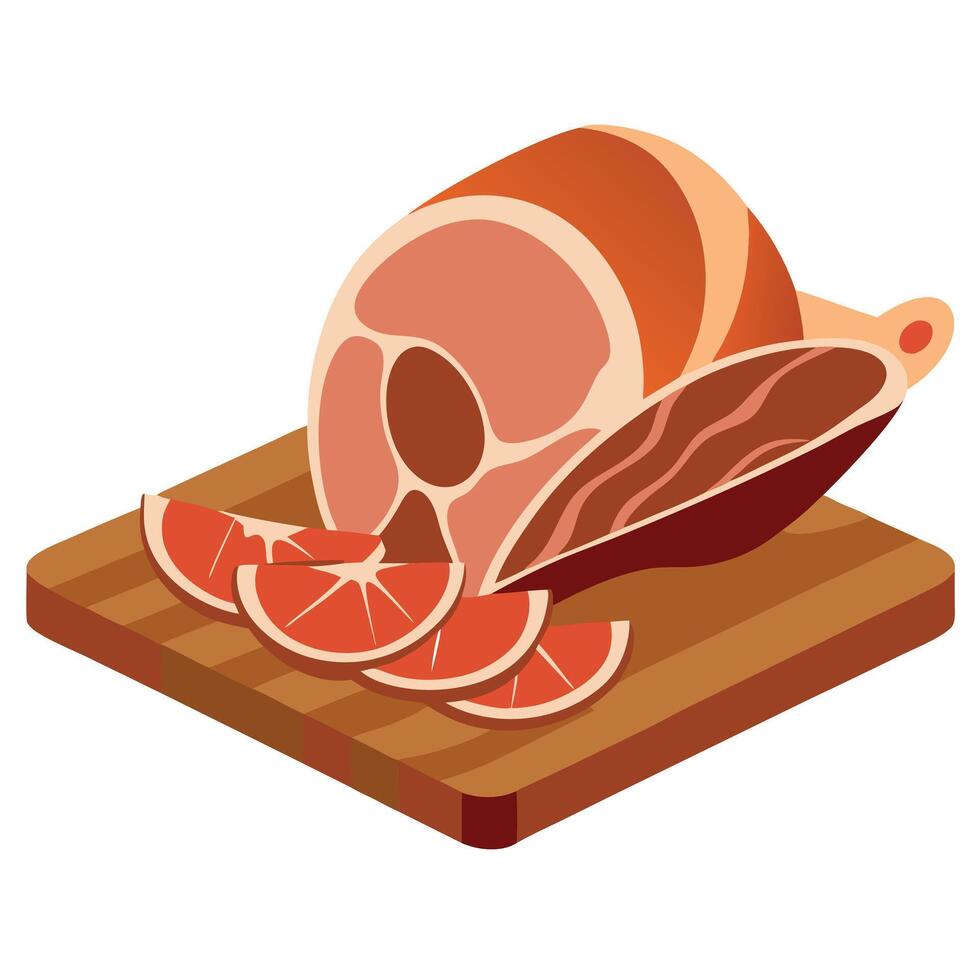 Fresh liced prosciutto on wooden board. Prosciuto meat on table vector