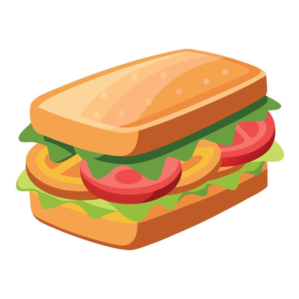 Delicious sandwich with ham and veggies on a white background vector