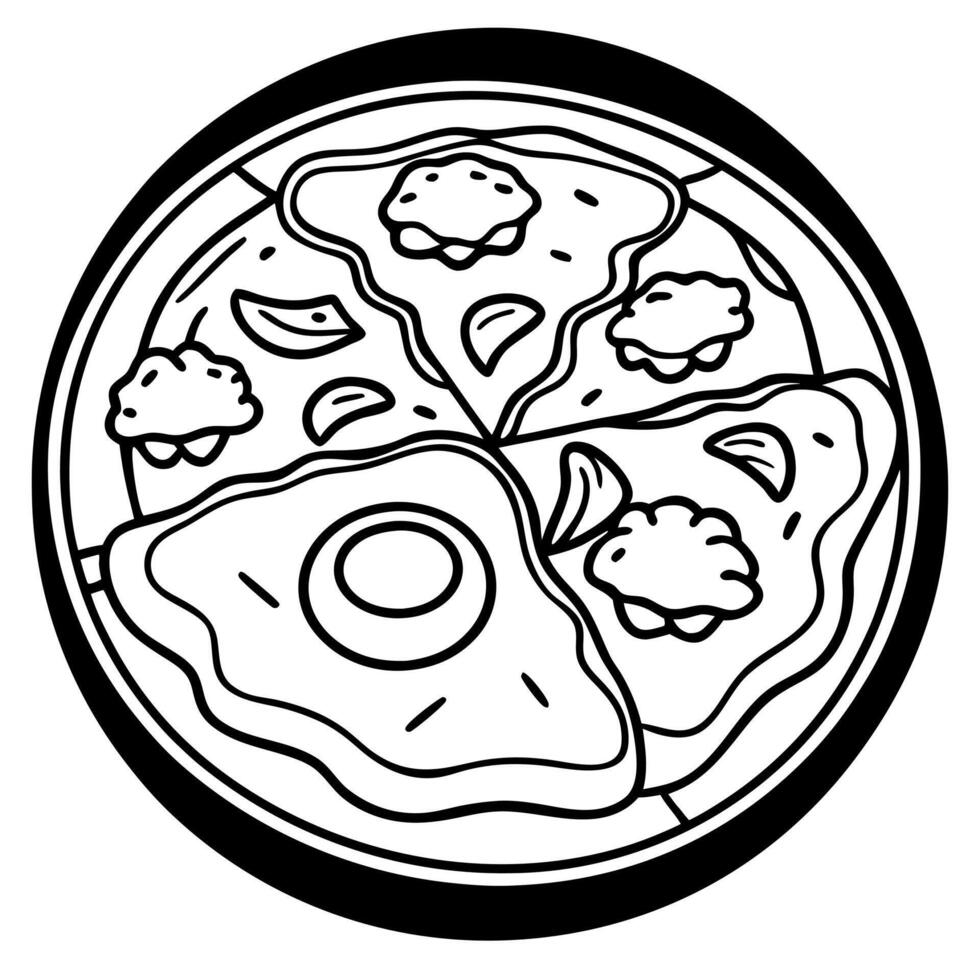 A mouthwatering pizza with savory ham flavorful onions and perfectly fried eggs situated in the cent vector