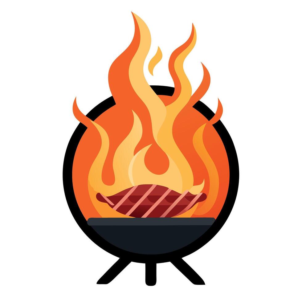 Bacon Sizzling on a Fiery Grill. Creating Delicious Smoky Aromas vector